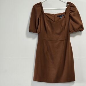 French Connection Berina Whisper Mini Brown Puff Sleeve Fitting Mini Dress